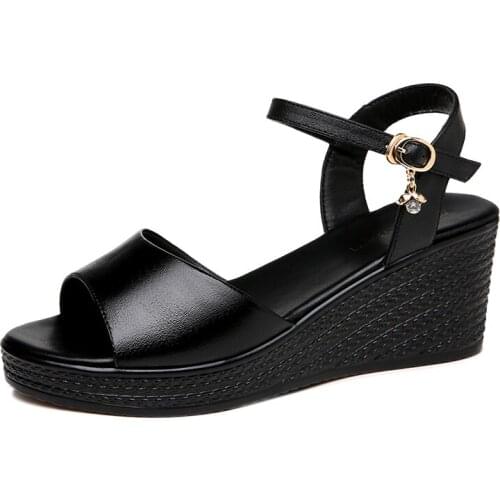 Open-Toed Wedge Sandals, Flat Buckle Solid Color Shoes, WomenS Platform WomenS Shoes