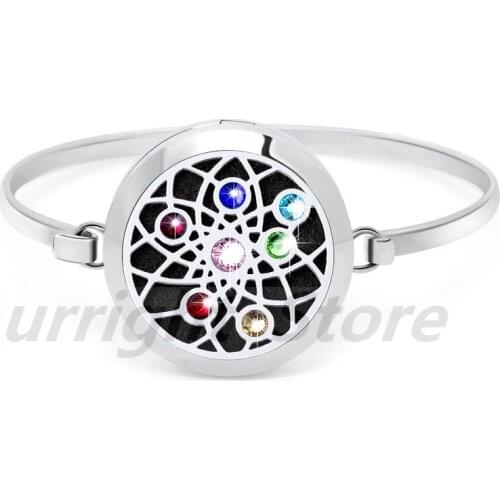 30mm Diffuser bracelet bangle Locket for women kids Colorful rhinestone bling Stainless Steel essential oil aroma10Pads Gift