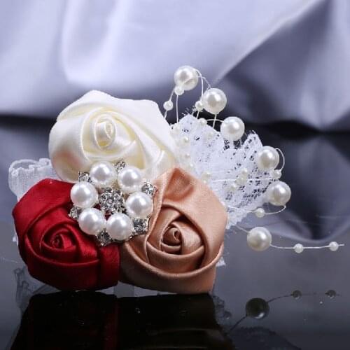 Korean Style Hot Sale Groom Lapel Pin Mix and Match Color Mens Corsage DIY Rhinestone Ribbon Rose Business Wedding Props XH050
