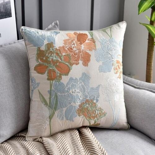 Nordic Rustic Style Throw Pillow Case Vintage Luxury Embroidered Multicolor Floral Patterm Square Cushion Cover