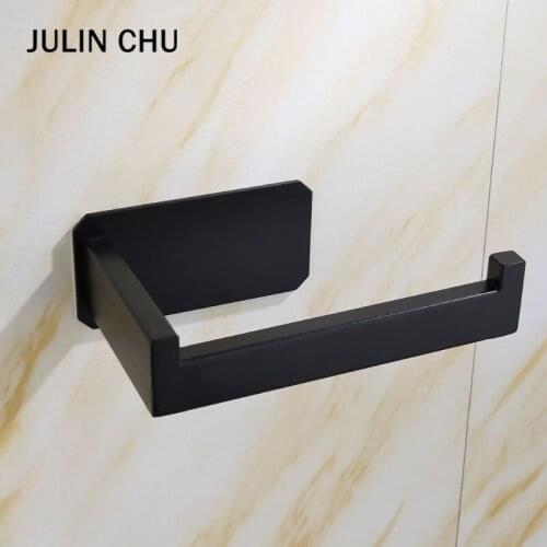 Black Toilet Paper Roll Holder 304 Stainless Steel Bathroom Kitchen WC Washroom Bath Tissue Towel Hanging Adhesive Wall Mounted