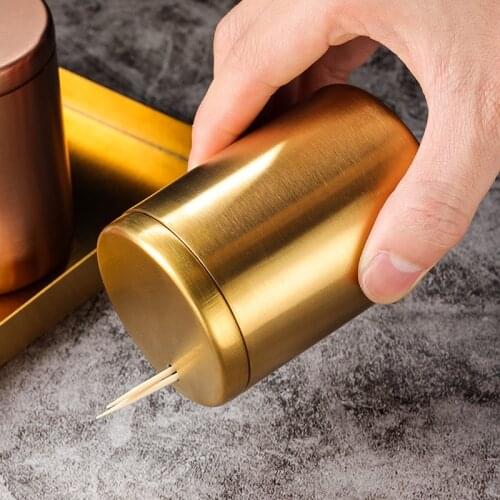 New Toothpick Holder Stainless Steel Toothpick Bucket Box Kitchen Toothpick Holder Dispenser Box Storage Barrel Table Decoration
