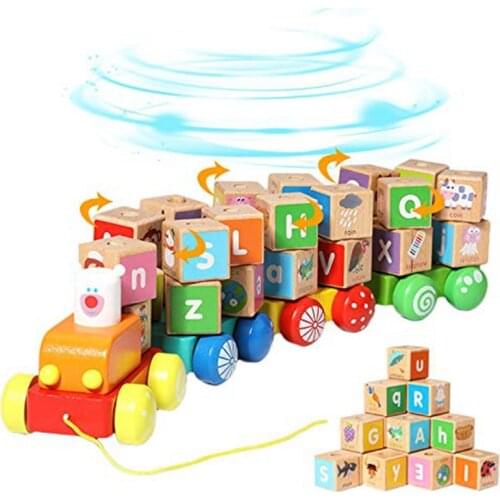Kids Toys ,Pull Along Wooden Train Toys,26 Pcs Alphabet Letters Block Set Educational Toys for 3+ Year Old
