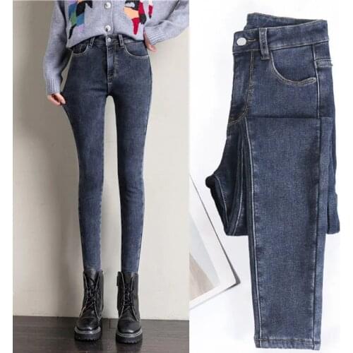 Women High Waist Elastic Pencil Jeans New Spring Autumn Skinny Denim Pants Plus Size 25-32 Vintage Leggings Button Fly Trousers