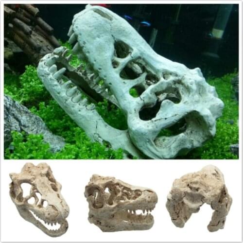 Hot Resin Artificial Aquarium Dinosaur Skull Decoration Fish Tank Dinosaur Head Ornament House Cave For Fish Turtle Repitle
