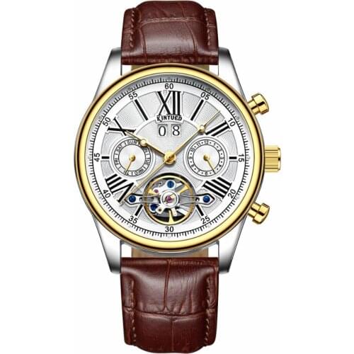 KINYUEDTop Brand business affairs Gold Hollow out Automatic Mechanical Waterproof Luminous Clocks Mens Watches J056