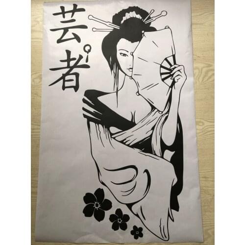 90X54cm Big size Classic Vintage Geisha Cherry Blossom Girl MANGA Japanese Decor ANIME Vinyl Wall Sticker Decal 309