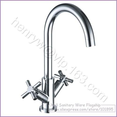 L16586 - Luxury Deck Mounted Chrome Color Brass Material Hot & Cold Water Dual Handle Faucet