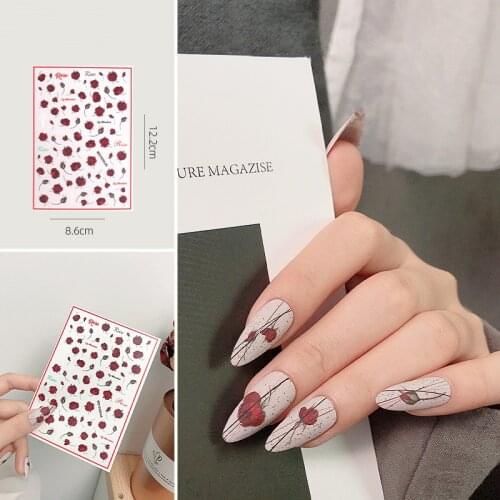 Summer 3D Self-Adhesive Bohemia Lovly Red Lips Image Rose Flower Nails Stickers Nail Art Decorations Manicure Nail Accesoires