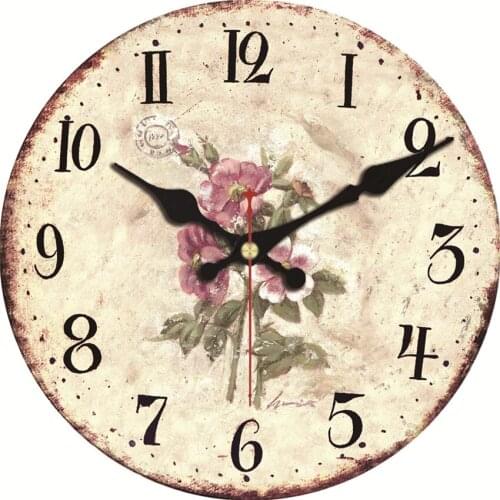 MEISTAR Vintage Round Clock Flower Brief Design Silent Living Room Kitchen Office Home Decor Watch Wall Art Large Wall Clocks