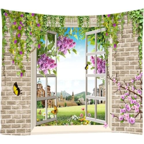 Windows Scenery Tapestry Wall Hanging Cloth Bed Spread Beach Towel Table Cloth Yoga Mat House Decoration Living Room Decoration