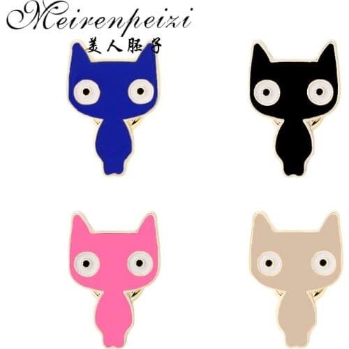 New Cute Pink Blue Black Enamel Animal Cat Pins Brooches for Women Metal Pin Broches Lady Animal Bug Accessory Badage