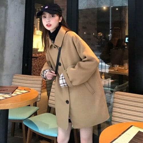 Autumn and winter new long sleeve baby collar temperament long wool coat