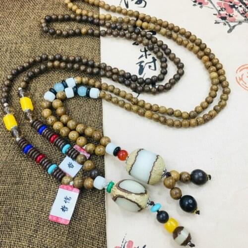 Zheru natural millennium Bodhi carved double color with a bead pendant with three-color bead necklace men and women sweater chai