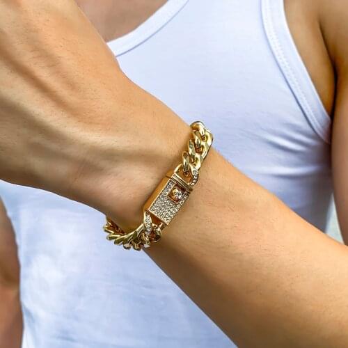 SHIXIN Punk Cuban Link Chain Gold/Silver Color Bracelet Bangle 2020 Luxury Charm Crystal Bracelet for Women Hand Chain Jewelry