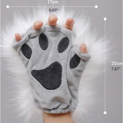 1 Pair Puffy Paw Gloves Half Finger Mittens Anime Lolita Gothic Furry Accessory for Animal Roleplay Long Fur Wolf Paws