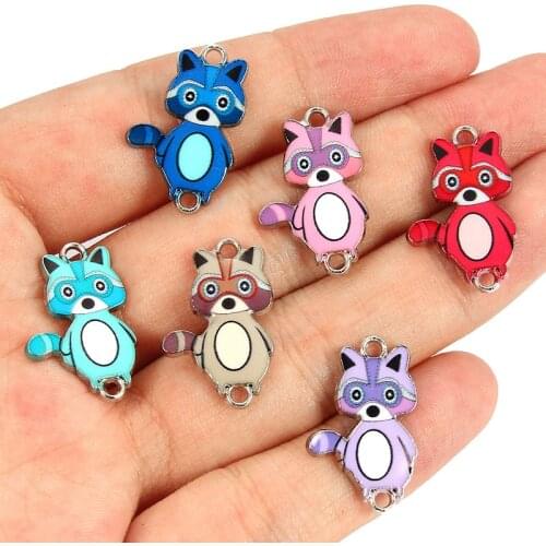 10pcs Colorful Random Raccoon Enamel Alloy Connectors Bracelets Charms For DIY Necklace Accessories DIY Fashion Jewelry Finding