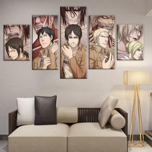5pcs Attack on Titan Anime Decor Eren Zoe Manga Poster priint Wall Painting Room Decoration Boy Room home Wall Art framed