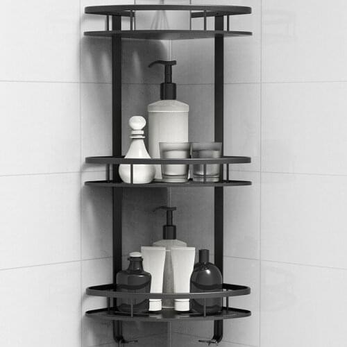 Space Aluminum Bathroom Shelf No Punching Shower Caddy Sheves Kitchen Storage Basket Adhesive Suction Corner Shelves Shower