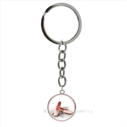 Luxurious new glass cabochon key chain Ballerina girl art picture shoes pendant keychain women party,wedding gift NS541