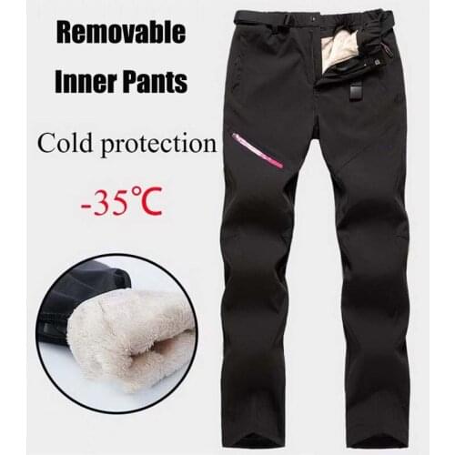 Removable Inner Womens Pants New Winter Spring Autumn Thick Fleece Thermal Trousers Female Warm Waterproof Elastic Pants PM35