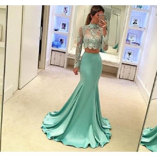 Modest Two Piece Prom Dresses Mermaid 2021 vestidos de fiesta de noche Long Sleeve Sheer Imported Party Dress Formal Gowns