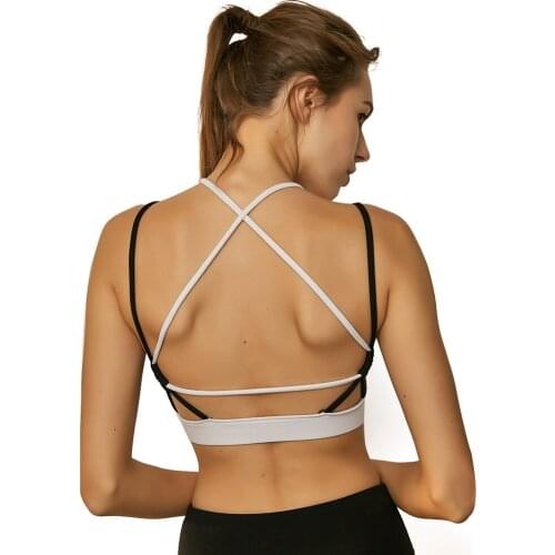 Sport Woman Bra Top For Fitness Gym Bra Cross Straps Active Wear Nylon Patchwork Jogging Femme Sport Underwear Female Yoga Bra