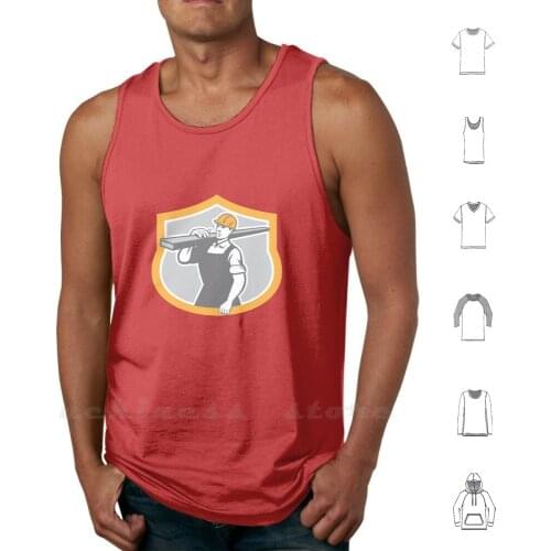 Carpenter Carry Lumber Shield Retro Tank Tops Vest Sleeveless Carpenter Tradesman Builder Carry Lumber Timber Construction