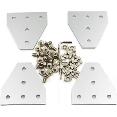 5-Hole Tee Outside Joining Plate for 2020 Series Aluminum Profile 3D Printer Frame, Corner Bracket Plate with Screws and T Nuts