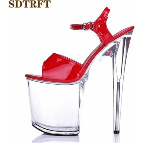 SDTRFT Stiletto Ladies transparent Sandals Platform shoes woman 20cm Thin high heels zapatos mujer peep Toe Crossdresser Pumps