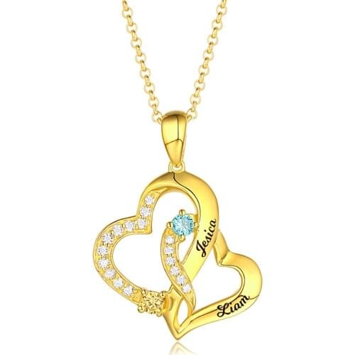 Uonney Dropshipping Personalized Double Heart Necklace With 2 Names Birthstones Valentines Day Gift Local Shipping