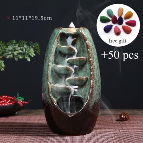 VIP Dropshipping Mountain River Handicraft Incense Holder Ceramic Backflow Waterfall Smoke Incense Burner Home Decor