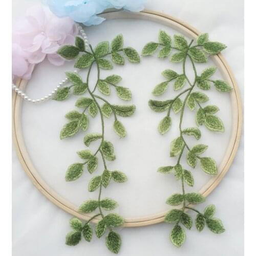 1 Pair Forest Green Leaf Lace Applique Organza Embroidery Floral Motif Patch Dance Costume Supplies Price