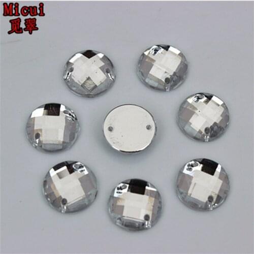 Micui 100PCS 14mm Clear Color Acrylic Rhinestone Round Flatback Strass Crystal and Stone For Clothes Crafts Decorations ZZ394