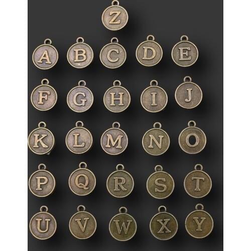 1 Set Antique Bronze Color 26 English Letters Charm Retro Bracelet Earrings DIY Metal Jewelry Alloy Pendants A1649