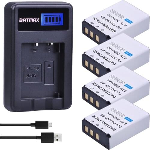 4Pcs 3.7V NP-85 NP85 NP 85 Rechargeable Batteries + LCD USB Charger for Fujifilm NP-85, BC-85, BC-85A FinePix S1, FinePix SL2