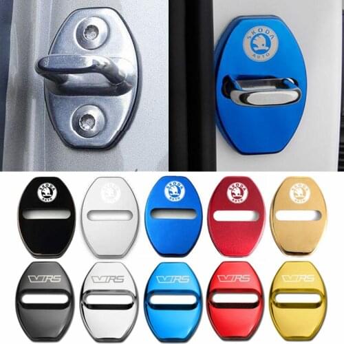 4pcs/set Car Door Lock Cover Metal Sticker Decoration For Skoda Kamiq Fabia Superb Kodiaq GT Rapid Spaceback Karoq Octavia Yeti