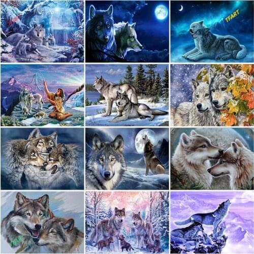 DIY 5D Diamond Painting Wolf In The Snow Full Round Rhinestone Paintings Diamond Embroidery Cross Stitch Mosaic Home Decor