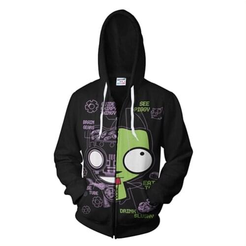 Anime Invader ZIM Hoodie Robot Cosplay Costume Casual Pullover Zipper Jackets Sweatshirts