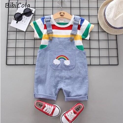 BibiCola baby boys summer clothes newborn children clothing sets for boy short sleeve shirts + jeans cool denim shorts suit
