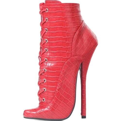 Ankle Boots 18CM Super High Heel Pointed-toe Crocodile Pattern Sexy Fetish Boots Unisex