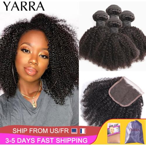 Brazilian Afro Kinky Curly Bundles with Closure 100% Human Hair Weave Afro Kinky Human Hair Bundles with Closure 4x4 Pre Plucked