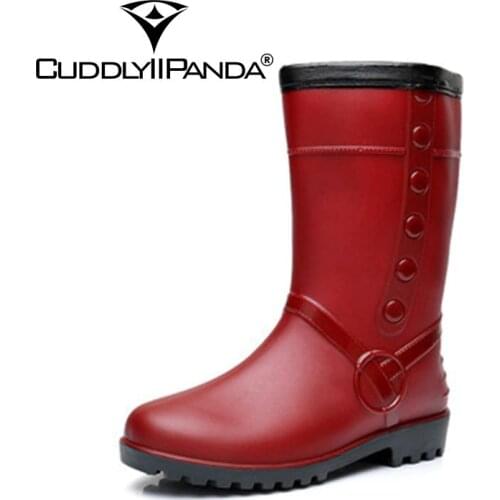 CuddlyIIPanda Brand Thicken Waterproof Warm Rain Boots Waterproof Winter Shoes Women Rainboots Fashion Rubber Slip On Boots