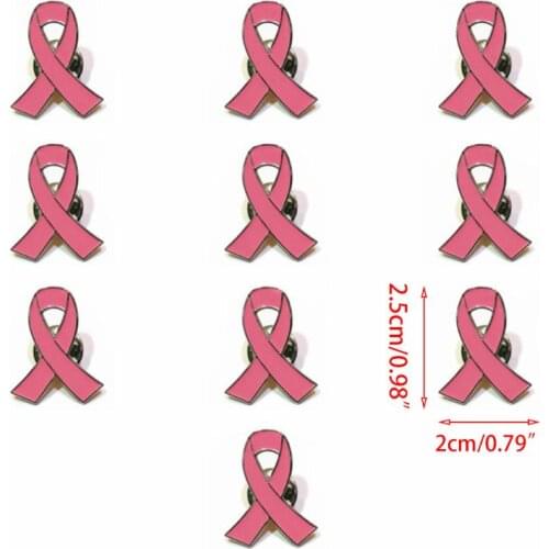 10Pcs/Set Womens Jewelry Enamel Pink Ribbon Brooch Pins Surviving Breast Cancer Awareness Hope Lapel Buttons Badges