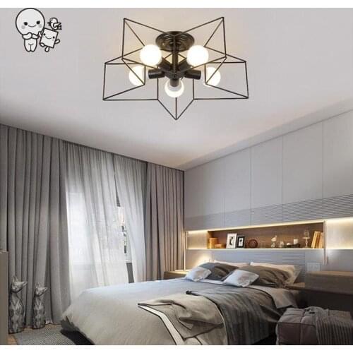 Black White Gold Iron Metal Star Lampshade Ceiling Light Fixture Nordic Hanging Lamp Lustre Plafon for Bedroom Corridor E27 E26