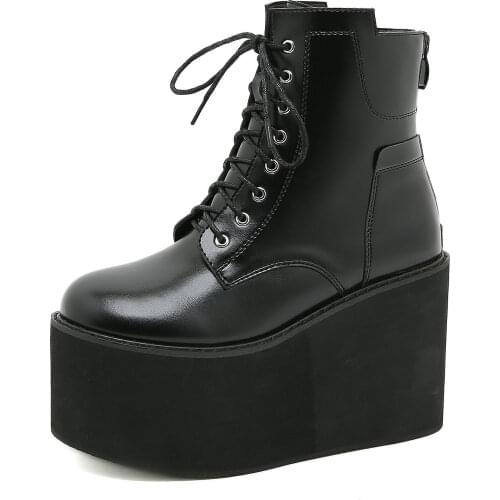 10.5 cm Super High Heel Fashion Martin Boots Women 2021 Autumn New Wedge Ankle Boots Ladies Lace-up Platform Shoes Model Catwalk