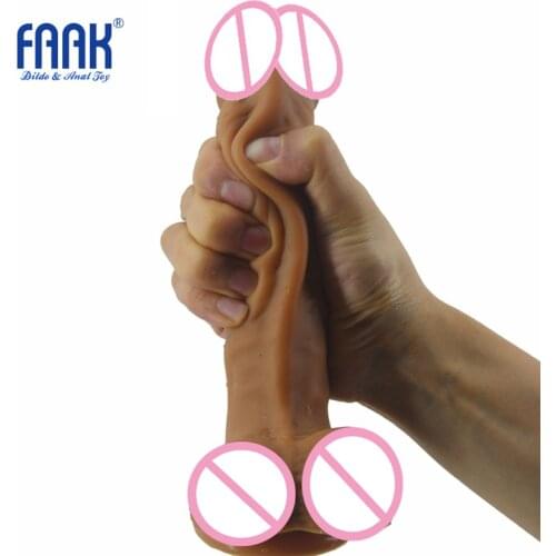 FAAK 19*3.8cm medical Silicone Dildo Realistic Fake Penis Female Masturbator real skin Cock with Suction Cup Sex Toys for Women