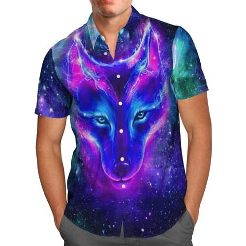 Purple Wolf Galaxy 3D Beach Hawaiian 2021 Summer Shirt Short Sleeve Shirt Streetwear Oversized 5XL Camisa Social Chemise Homme