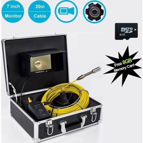 20M Fiberglass Cable 7'' Digital Screen 23MM Camera Head Industrial Pipe Inspection Camera System With DVR Function