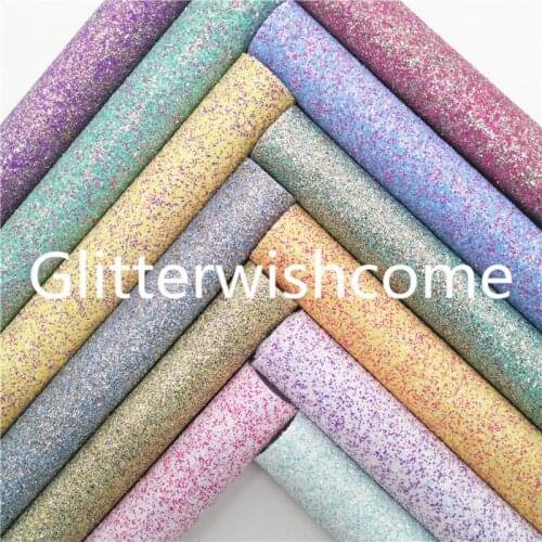 Glitterwishcome 21X29CM A4 Size Chunky Glitter Leather, Glitter Leather fabric Vinyl for Bows, GM843A